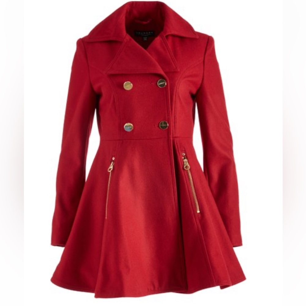 Laundry By Shelli Segal Red Double-Breasted Fit-and-Flare Coat